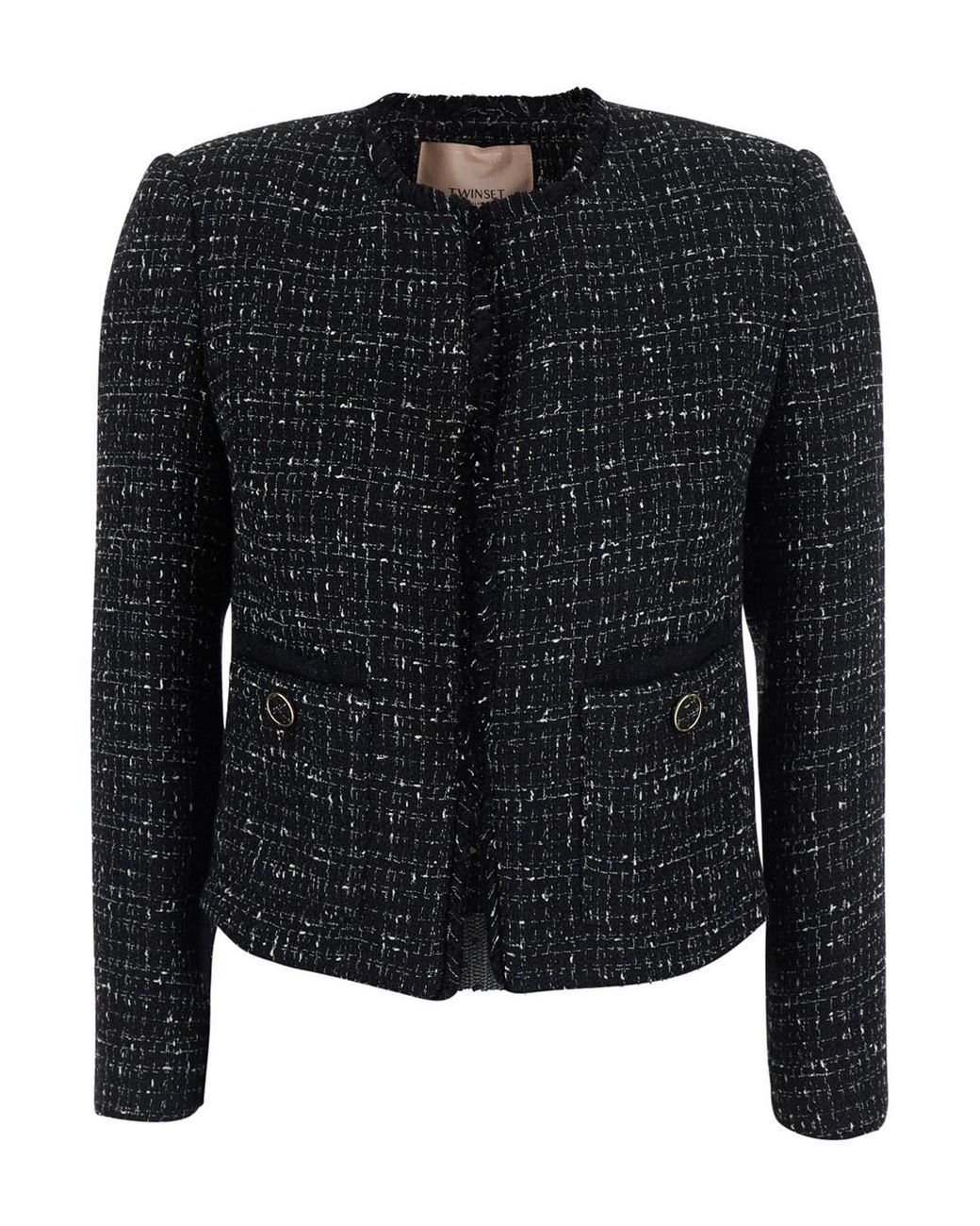 Twinset Black Crew-Neck Jacket With Bouclé Effect