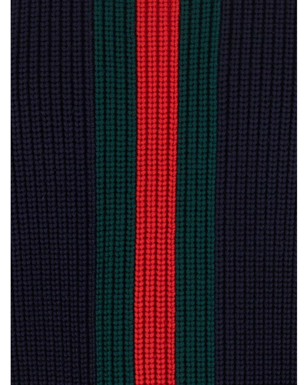 Gucci Blue Ribbed Sweater With Web Stripe On The Front And Back for men