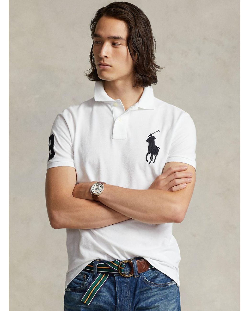 Polo Ralph Lauren White "Custom Slim Fit" Polo Shirt With Pony Maxi Embroidery On The Front And Numeric Detail On The Sleeve for men
