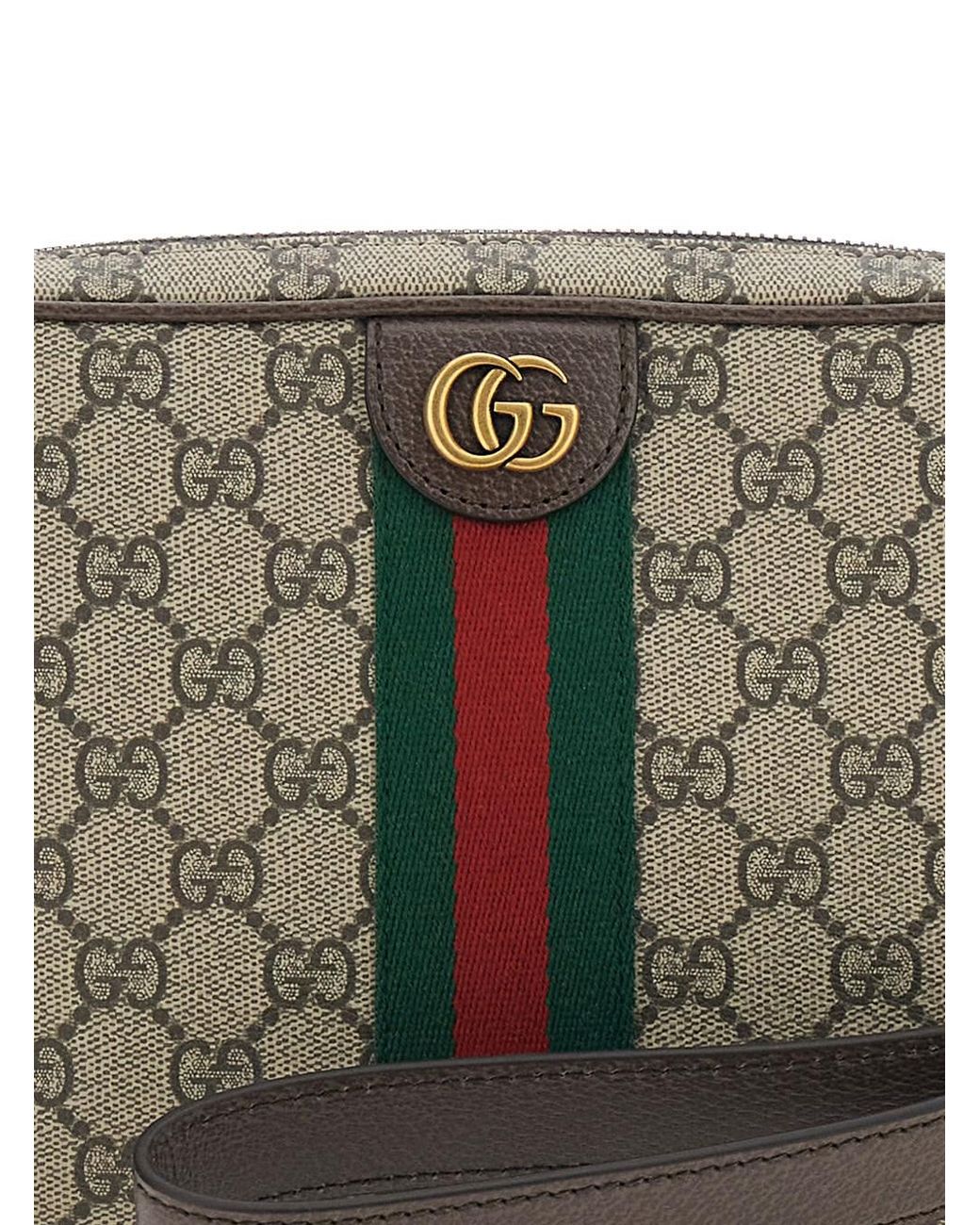 Gucci Gray 'Ophidia' Crossbody Bag With Adjustable And Removable Shoulder Strap And Web Detail On The Front for men