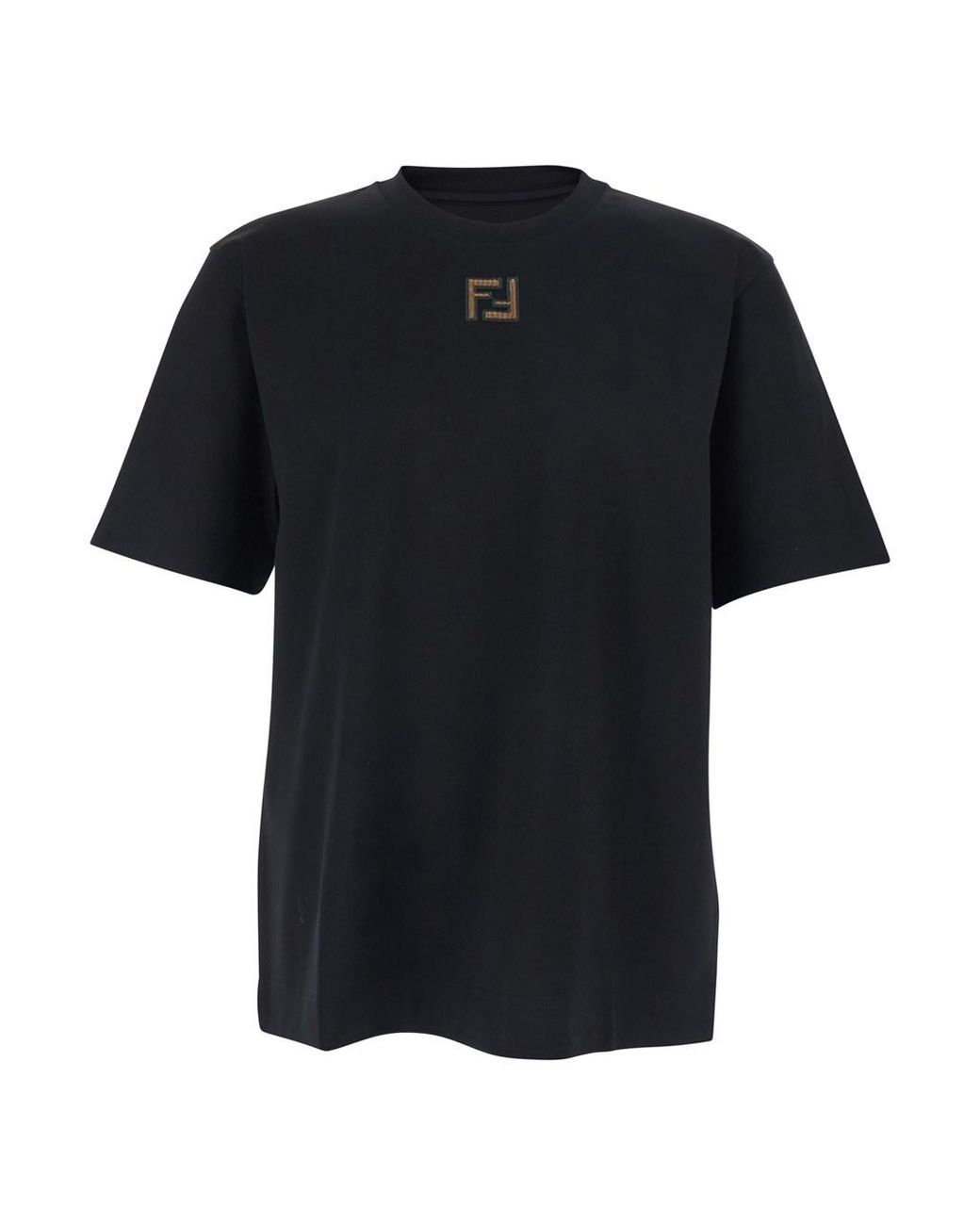 Fendi Black Crewneck T-Shirt With Ff Embroidery On The Front for men