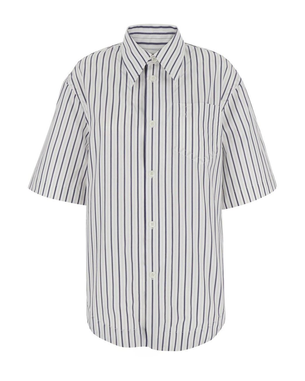 AMI White Shirt With Classic Collar And All-Over Striped Pattern