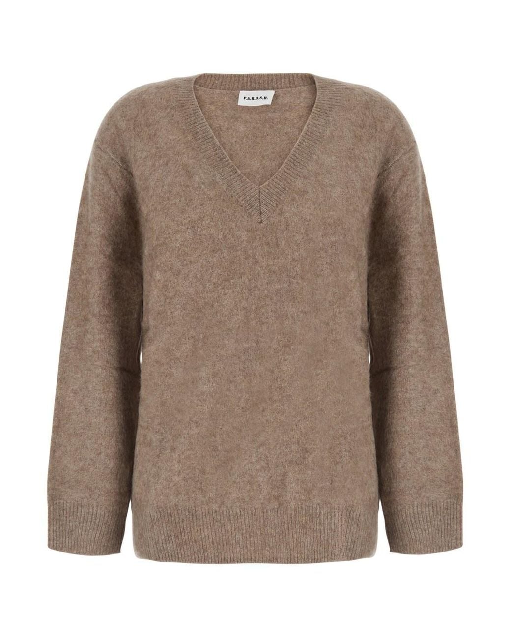 P.A.R.O.S.H. Brown V-Neck Sweater Yiak Wool & Yak Tops