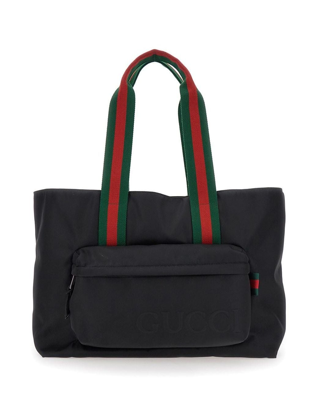 Gucci Black Tote Bag With Web Handles And Logo Lettering On The Front for men