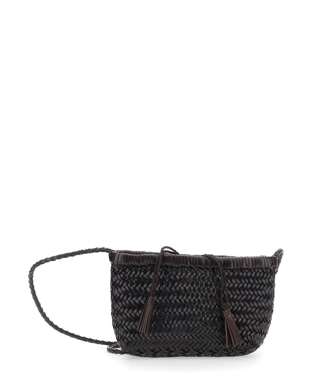 Dragon Diffusion Black 'Minsu' Crossbody Bag With Strap And Woven Moti