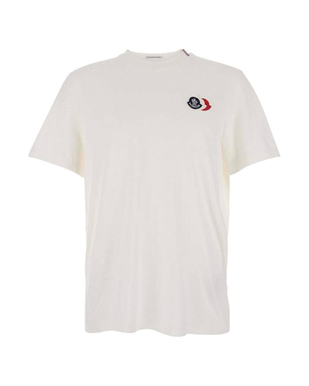 Moncler White T-Shirt "3Stemmi" With Round Neck And Front Logo for men