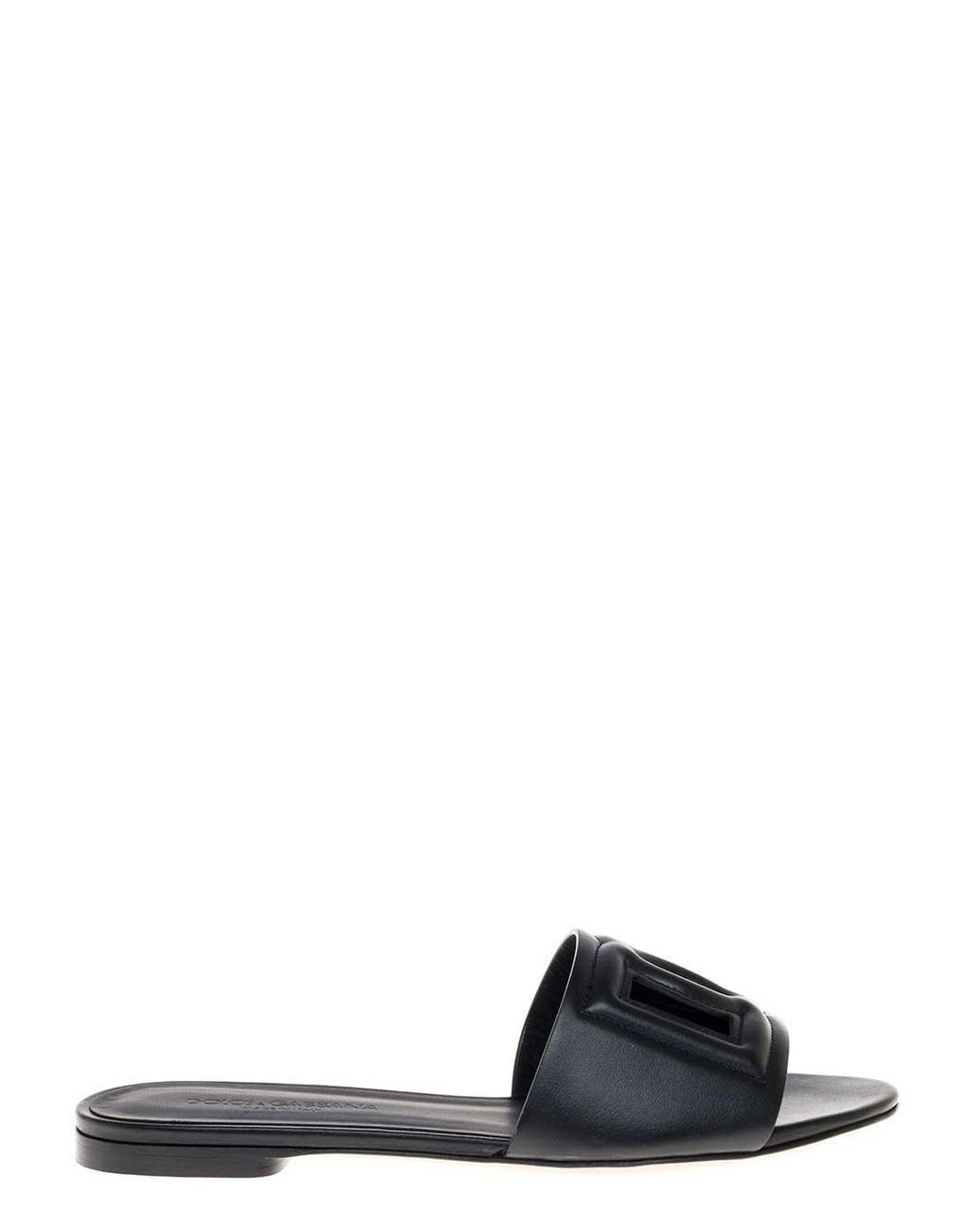 Dolce & Gabbana Black Leather Mules With Logo