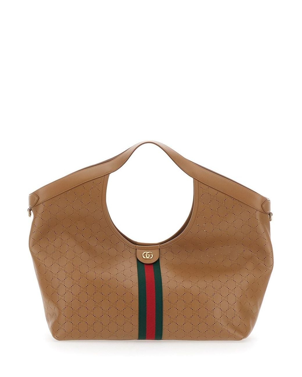 Gucci Brown 'Giglio' Shoulder Bag With Web Stripe And Magnetic Closure