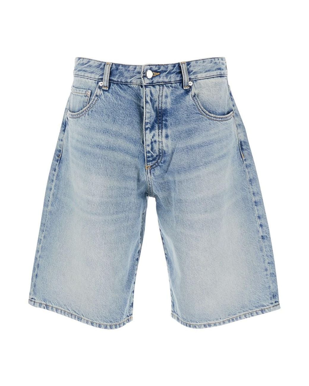 ICON DENIM Blue Five-Pocket Bermuda Shorts With Logo Patch On Th for men