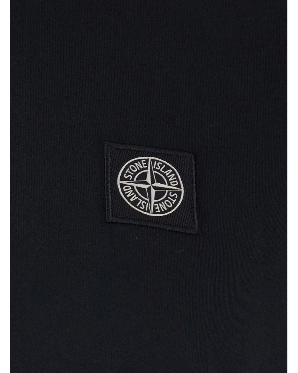 Stone Island Black Crew Neck T-Shirt With Logo Patch On The Front for men
