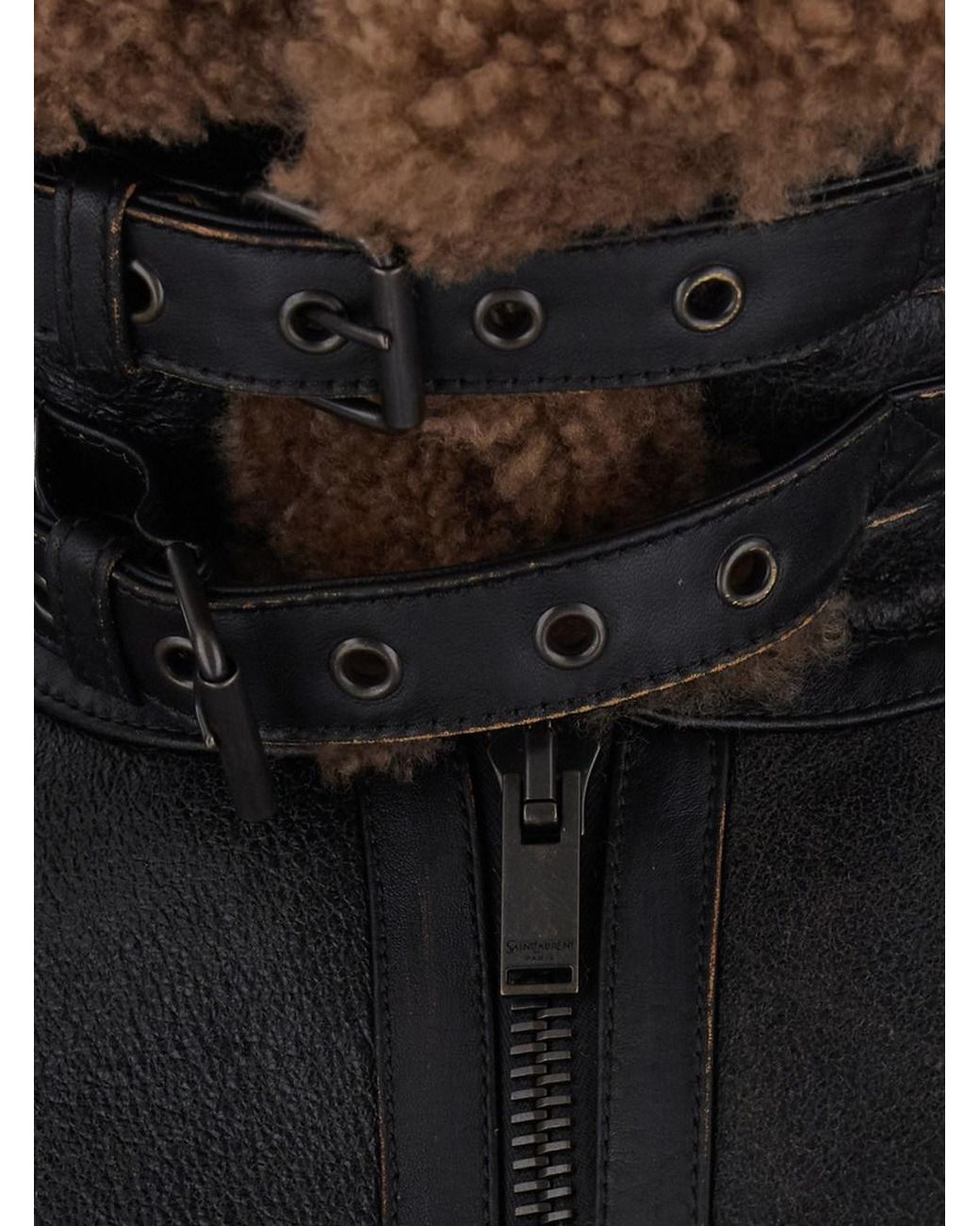 Saint Laurent Black Jacket Shearling-Lined Leather Coat for men