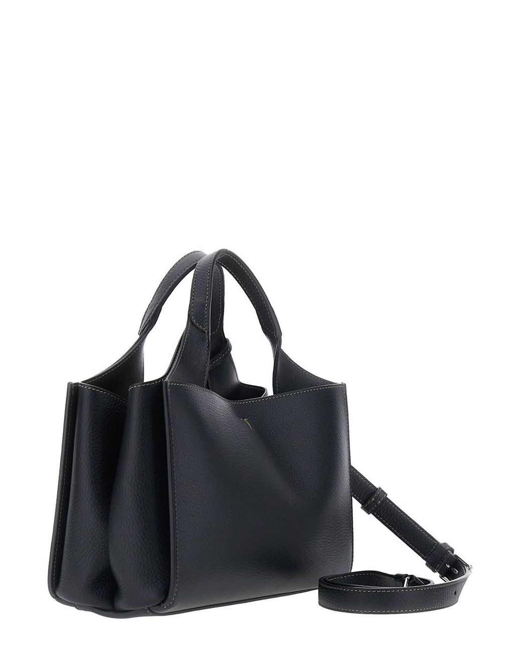 Tod's Black T-Plate Leather Handbag With Adjustable Removable Shoulder Strap, Charm & Magnetic Closure
