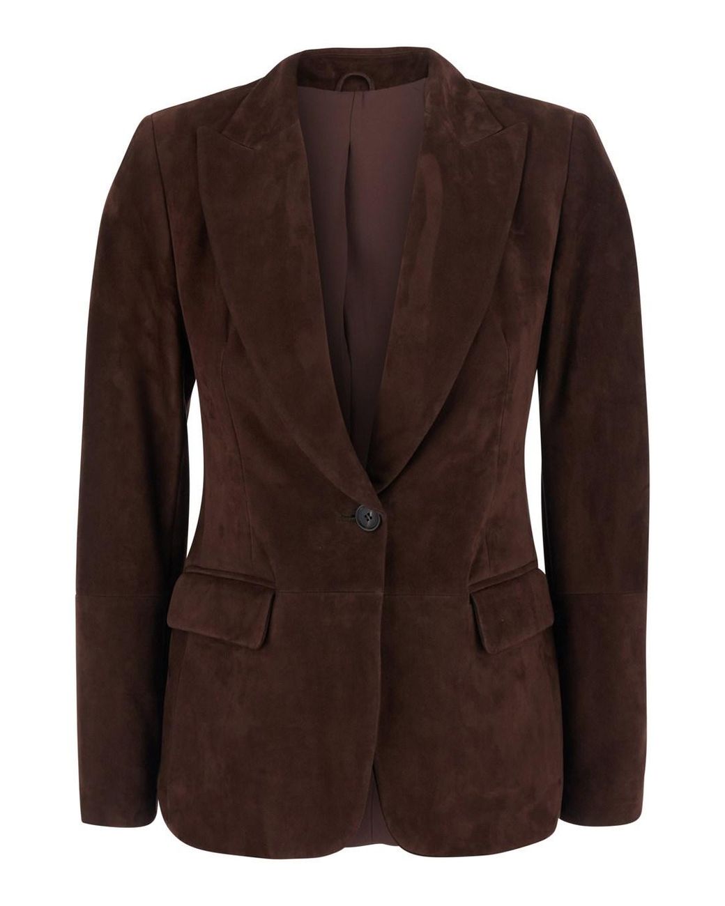 Brunello Cucinelli Brown Single-Breasted Jacket With Peak Revers