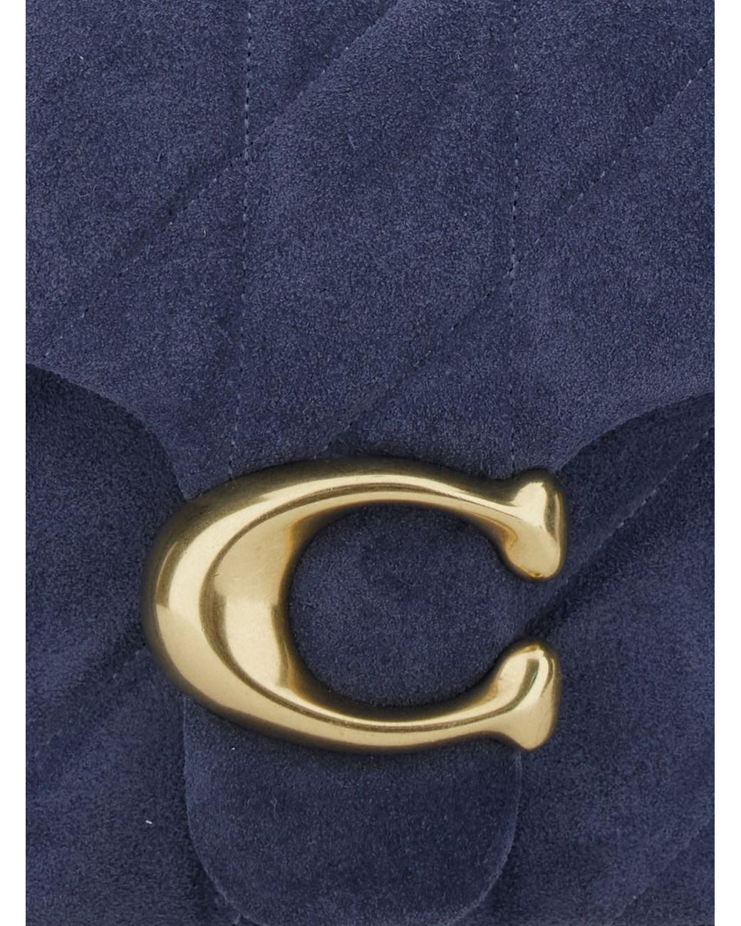 COACH Blue Suede Quilted Crossbody Handbag With Chain Handles And Logo Front Plate, 27X14X8 Cm