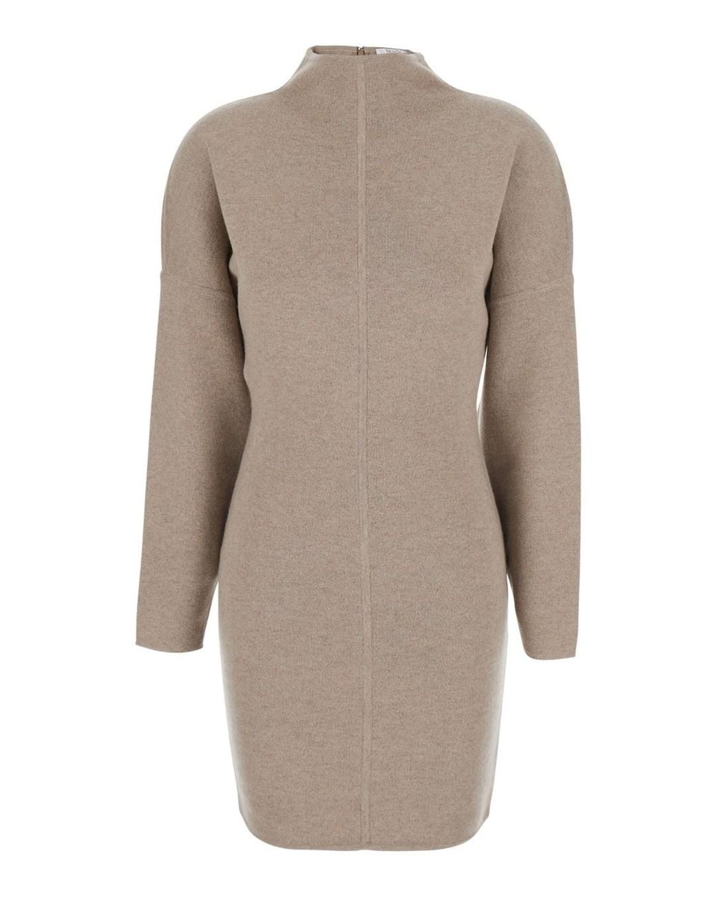 Max Mara Natural 'Racconto' Dress With High Neck And Zip Closure