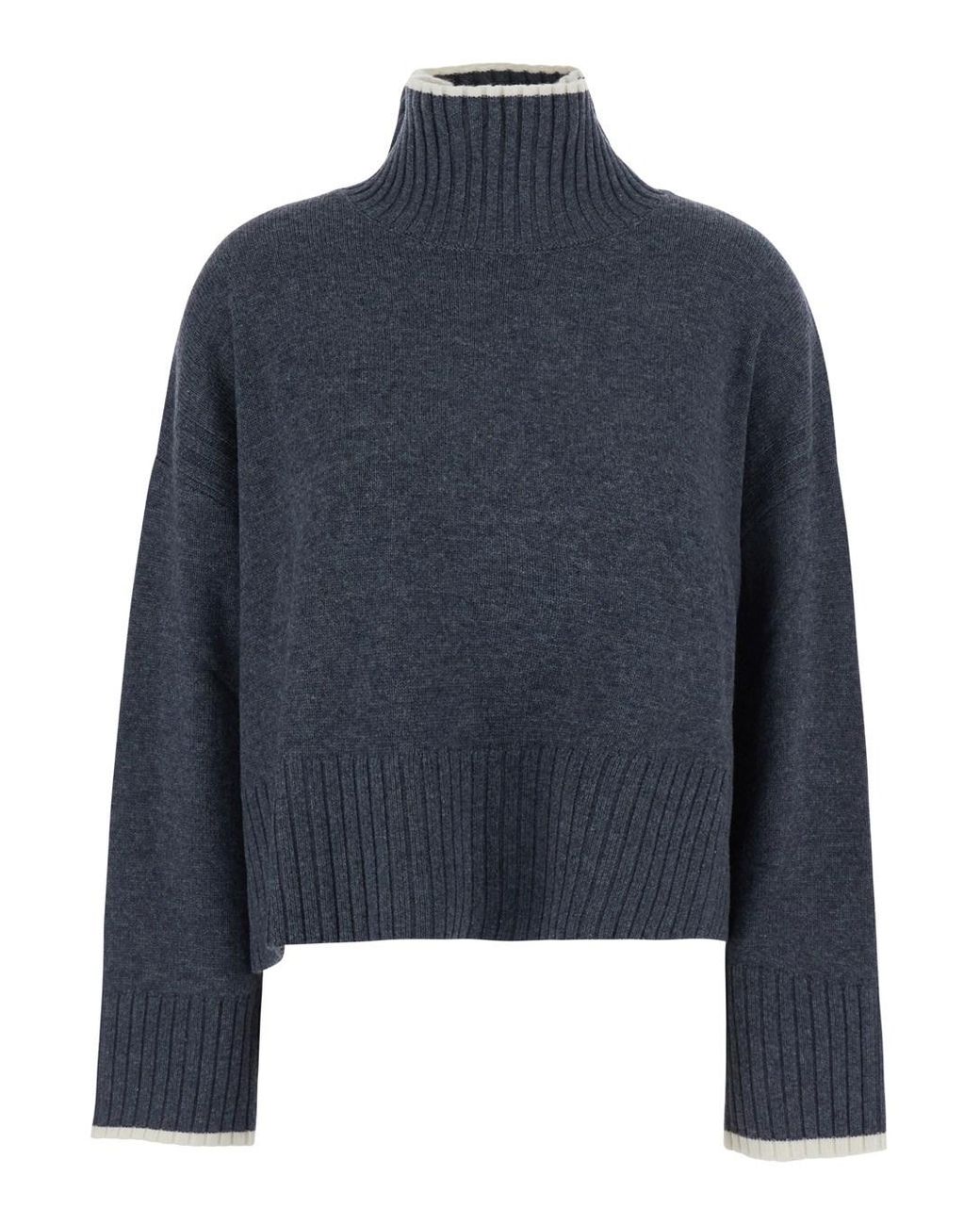 Pinko Blue Sweater With High Neck And Logo Patch On The Back