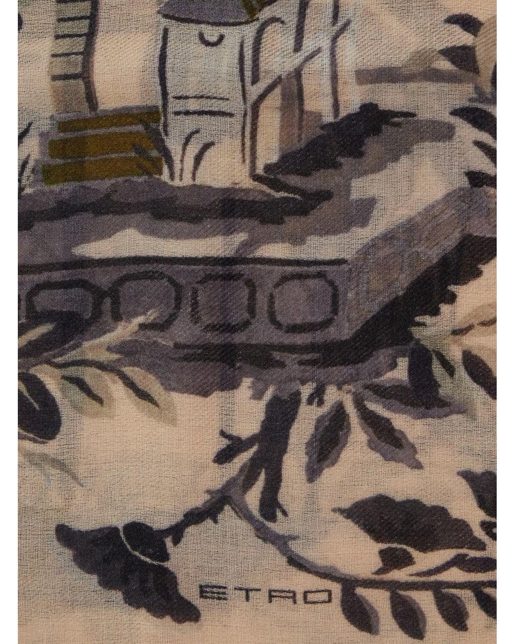Etro Natural 'Boheme' Scarf With Logo Lettering And All-Over Print