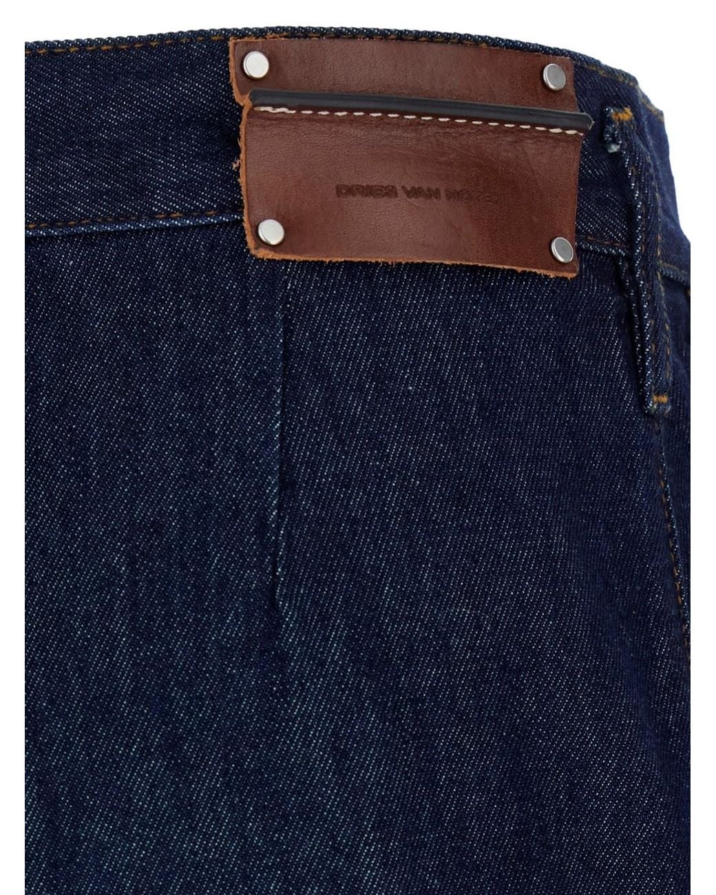 Dries Van Noten Blue Pamplona Pants With Logo Patch On The Back And Wi