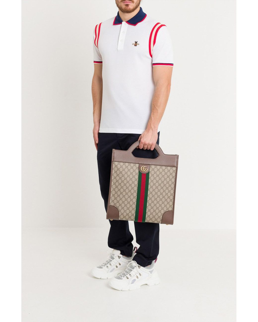 Polo In Cotone Con Ape da Uomo di Gucci in Bianco Lyst