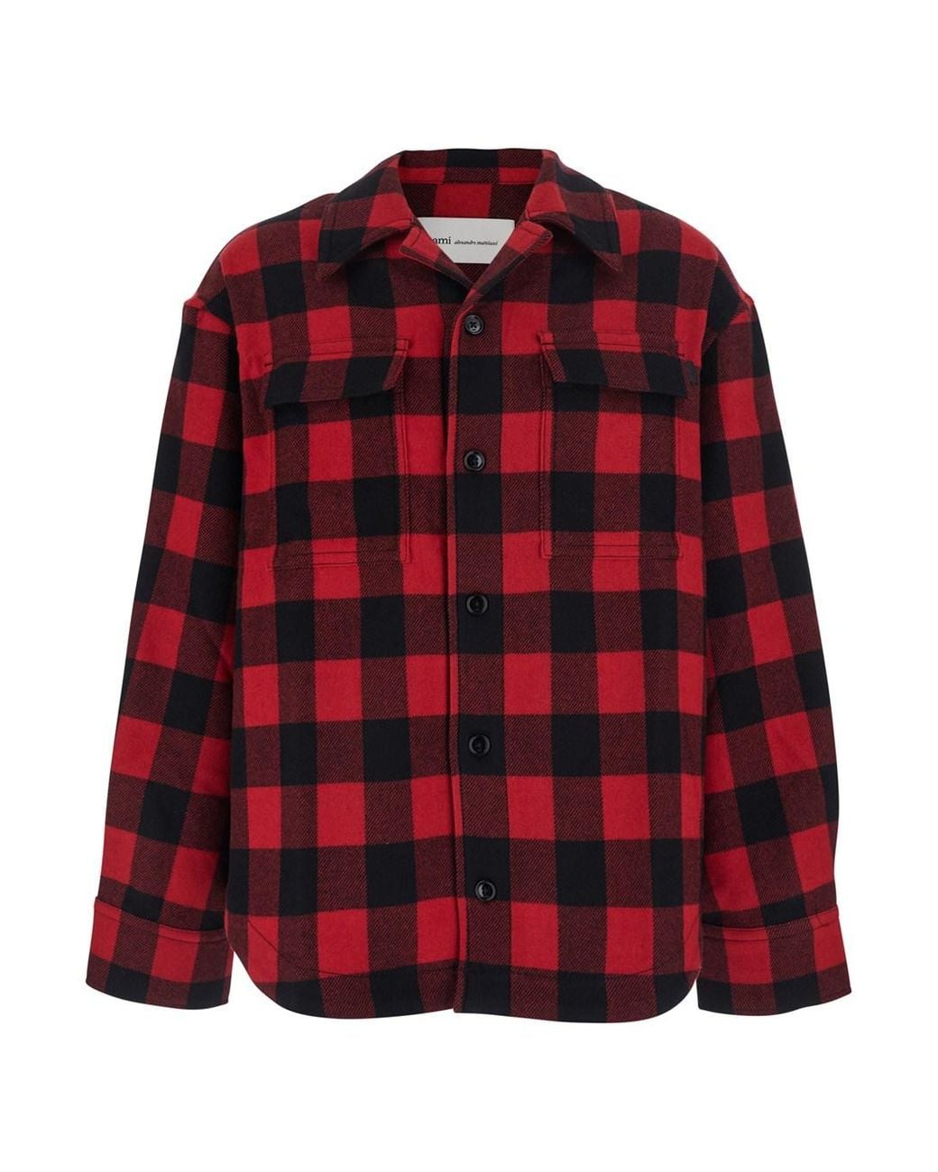 AMI Red Cotton Overshirt With Bell Collar And Long Sleeves For M for men
