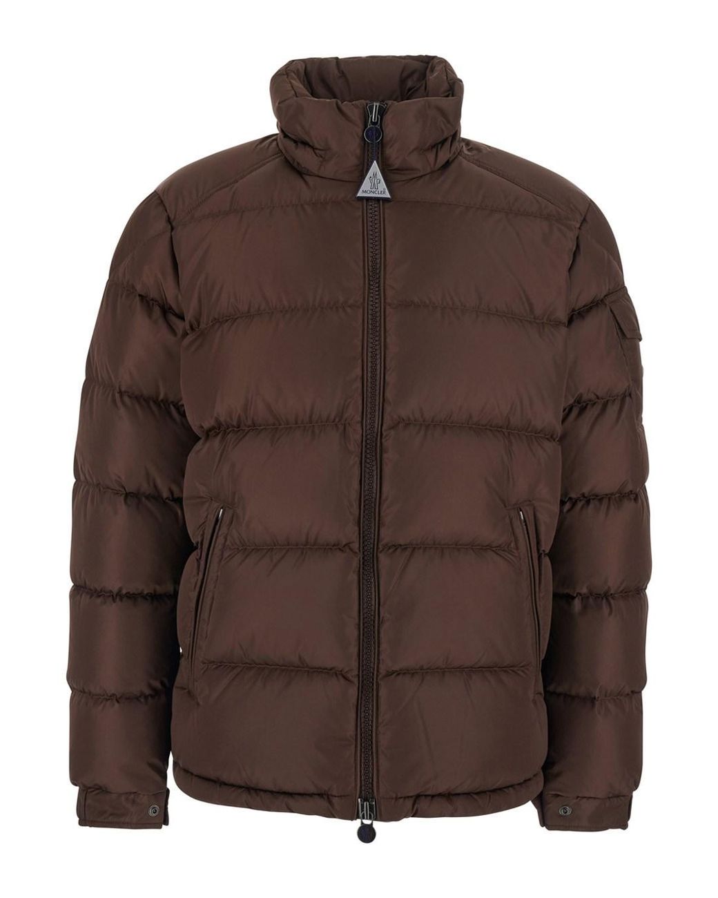 Moncler Brown Down Jacket 'Maya' With Removable Hood And Logo Patch On The Sleeve for men