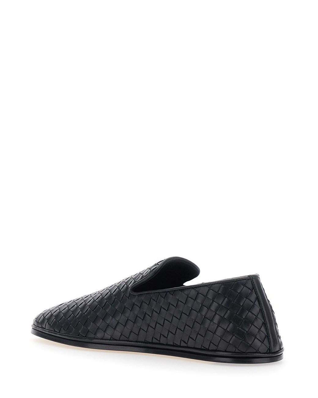 Bottega Veneta Black 'Palazzo' Loafers With Rounded Toe And Intrecciat for men