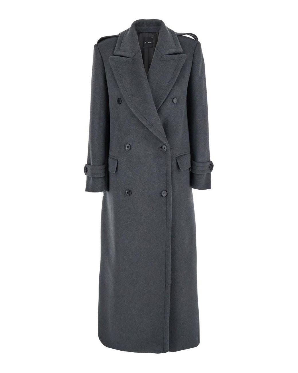 Le Plain Gray Double-Breasted Coat With Wide Notched Revers