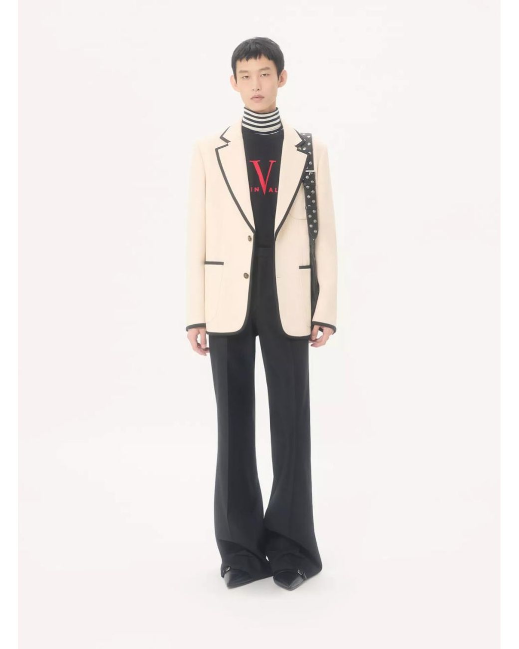 Valentino Blue Pants With Flared Design And Pleats On Front And Back for men