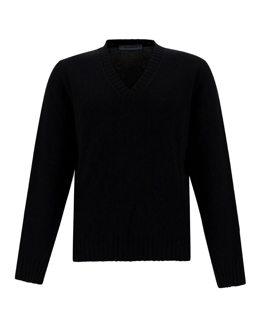 GAUDENZI Black Sweater With V-Neck And Ribbed Finishes for men