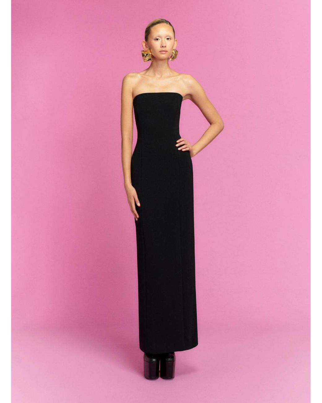 Solace London Black 'Anderson' Long Dress With Bare Shoulder And Back Slit