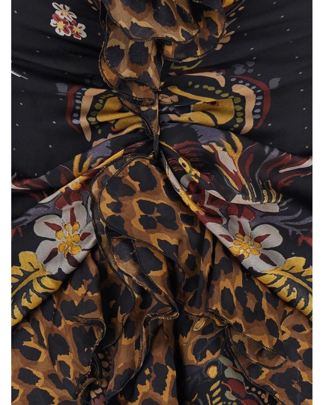 Etro Multicolor Long Dress With V-Neck And Ruffled Sleeves