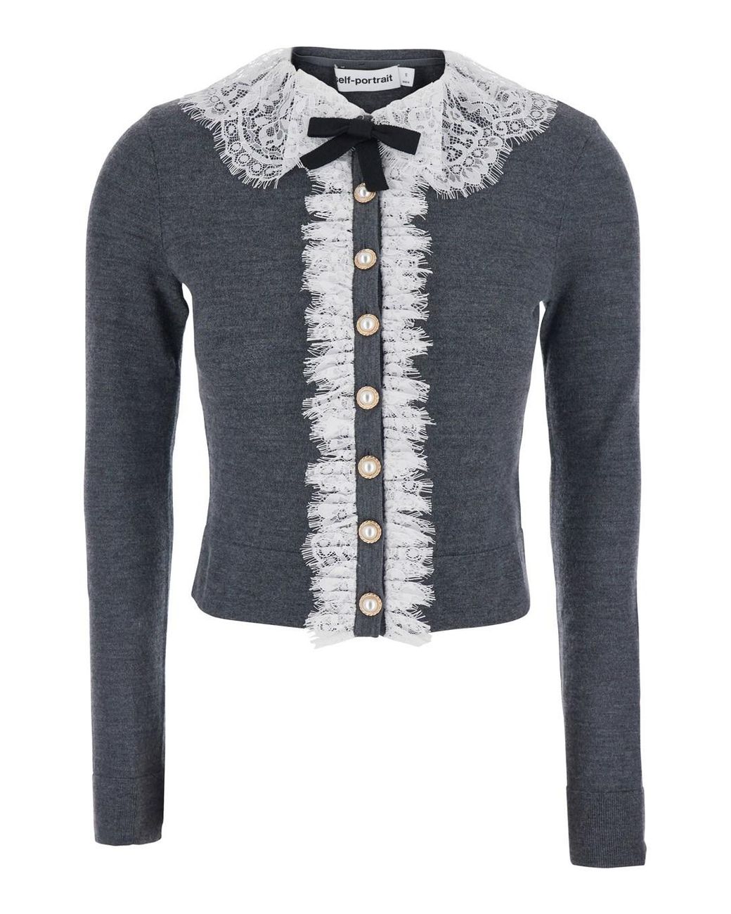 Self-Portrait Blue Cardigan With Lace Collar, Wool Tops