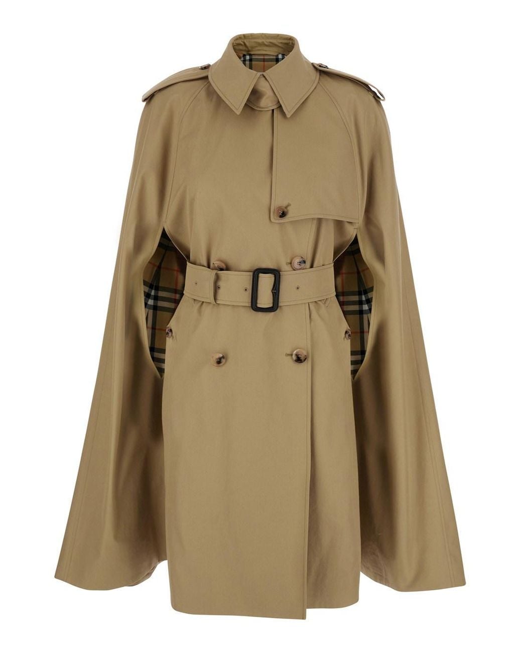 Burberry Natural 'Bellemont' Cape With Classic Collar And Front Belt