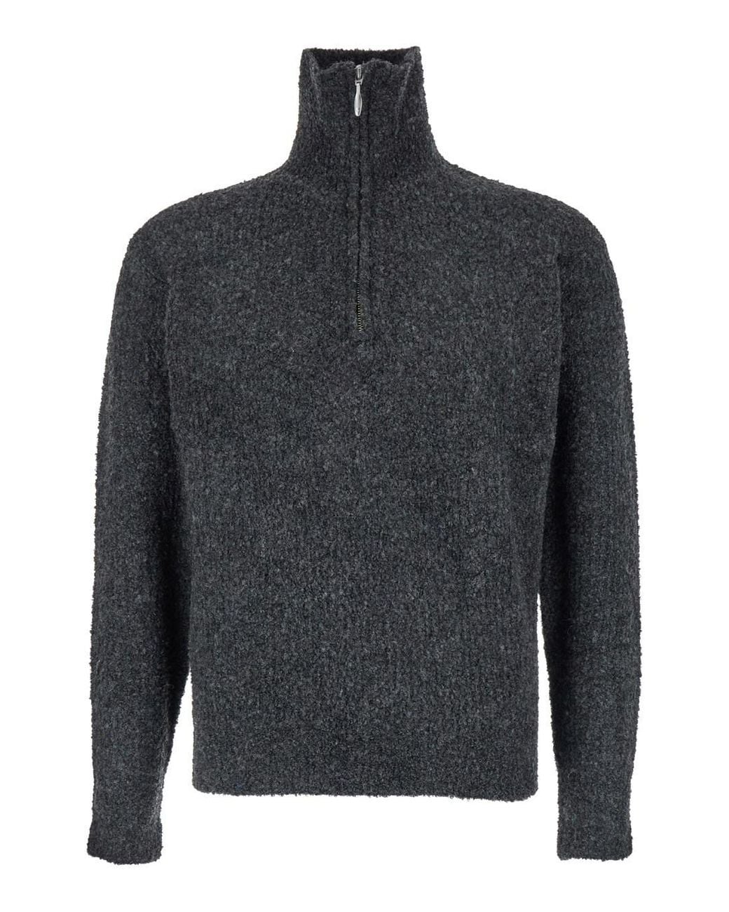 TONYWACK Gray High Neck Swater With Zip for men