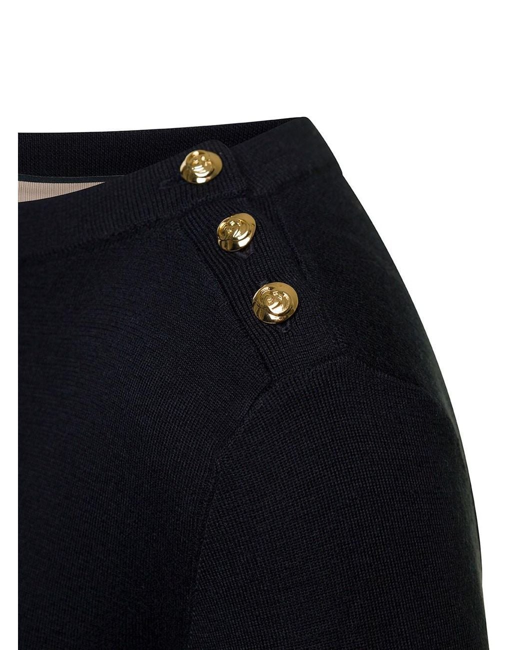 Gucci Blue Sweater With Boat Neckline And Golden Logo Buttons