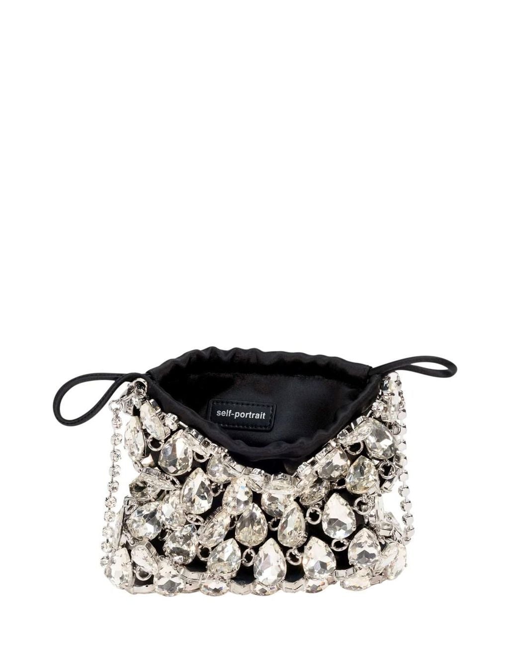 Self-Portrait Black Handbag Crystal Chainmail Mini Bag' With Crystal Details
