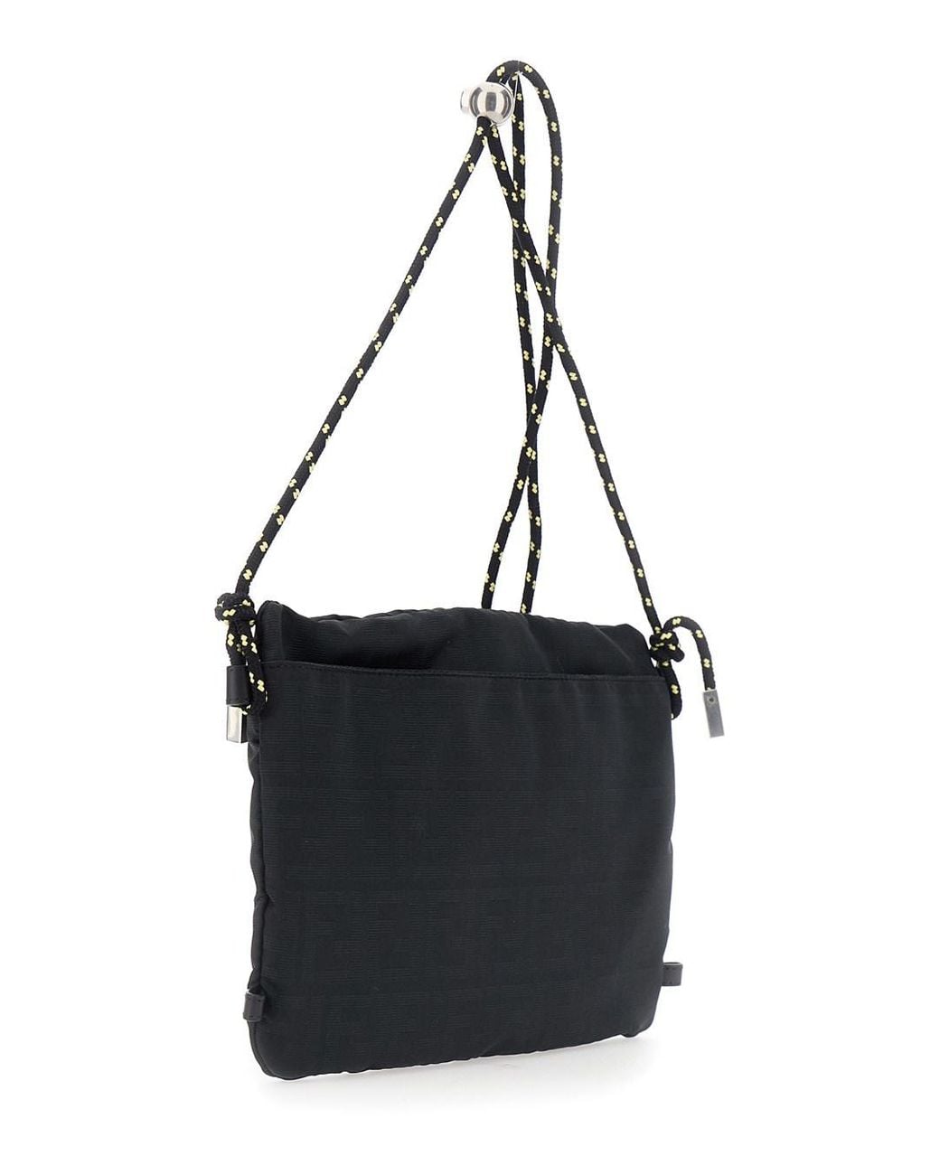 Fendi Black Pouch With Rope Shoulder Strap And Zip Pocket On The Front for men
