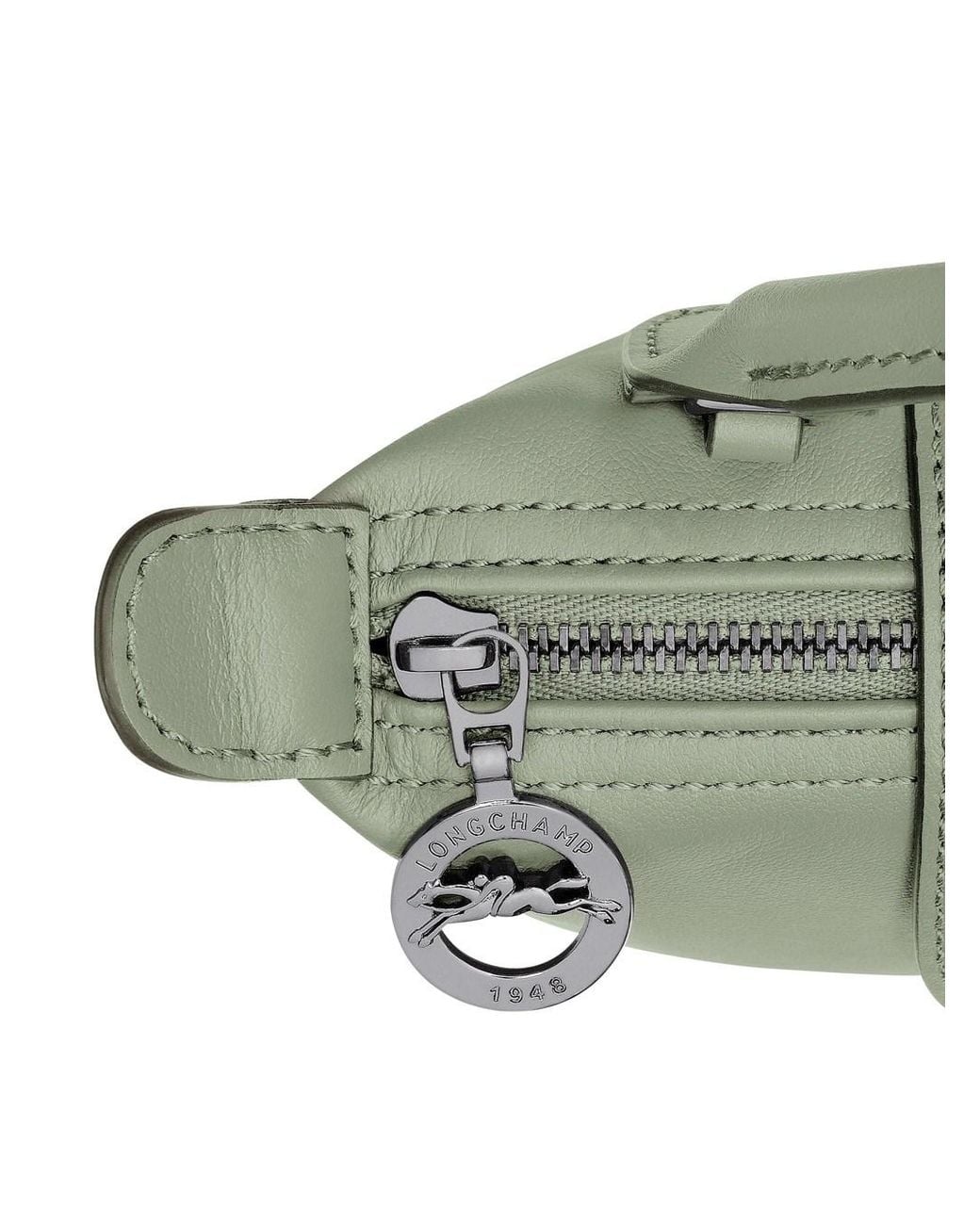 Longchamp Green Le Pliage Xtra Leather Mini Tote Bag With Embossed Logo, Magnetic Front Closure & Removable Strap