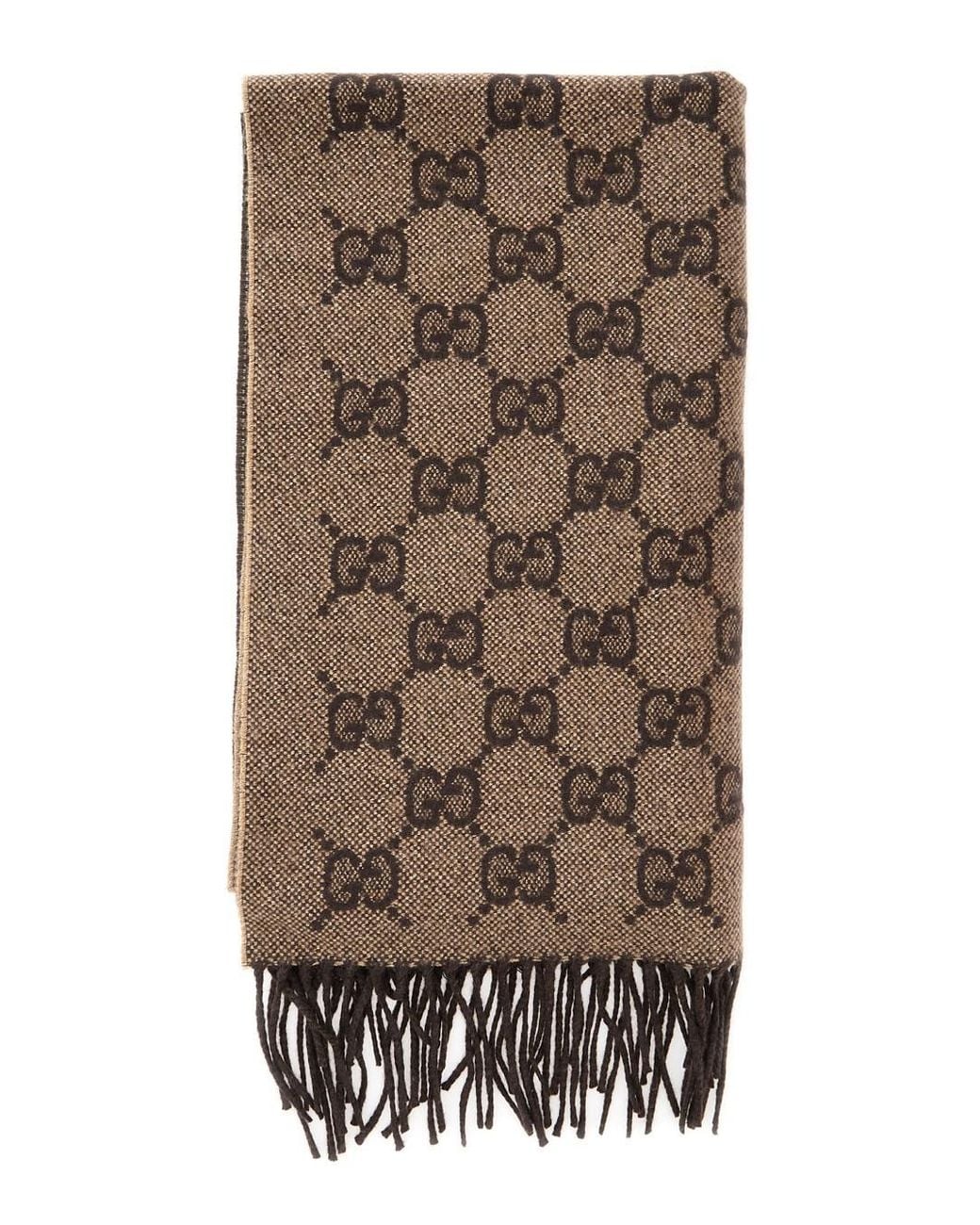 Gucci Brown Scarf With Fringed Hem And All-Over Gg Motif