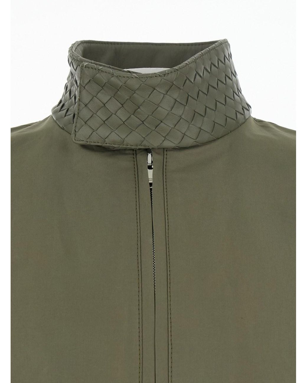 Bottega Veneta Green Bomber Jacket With Intreccio Motif On The Collar for men