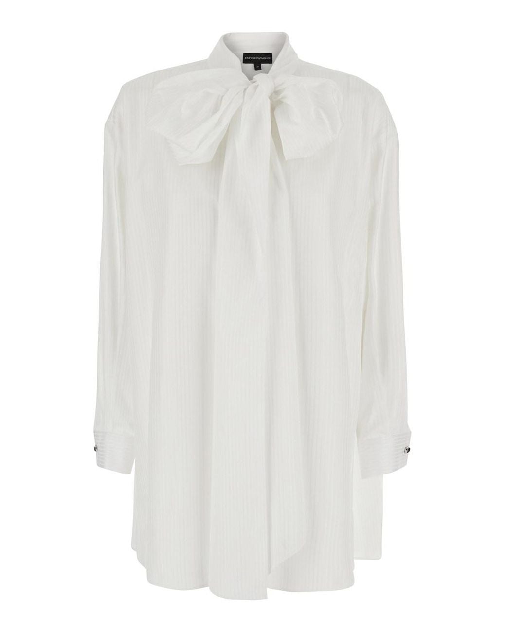 Emporio Armani White Cotton Long Sleeve Button-Front Shirt With Chest Logo