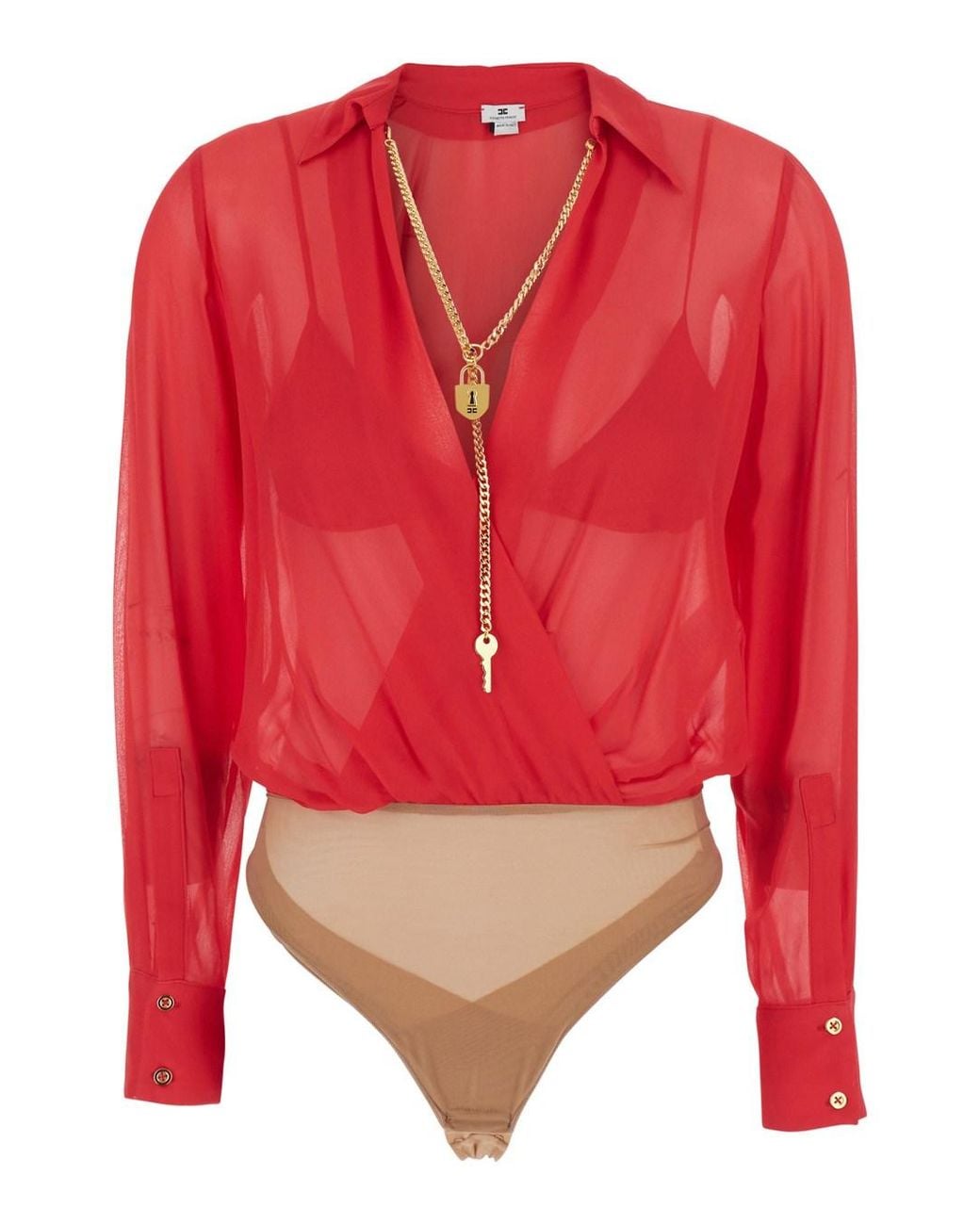 Elisabetta Franchi Red Georgette Top Viscose Tops
