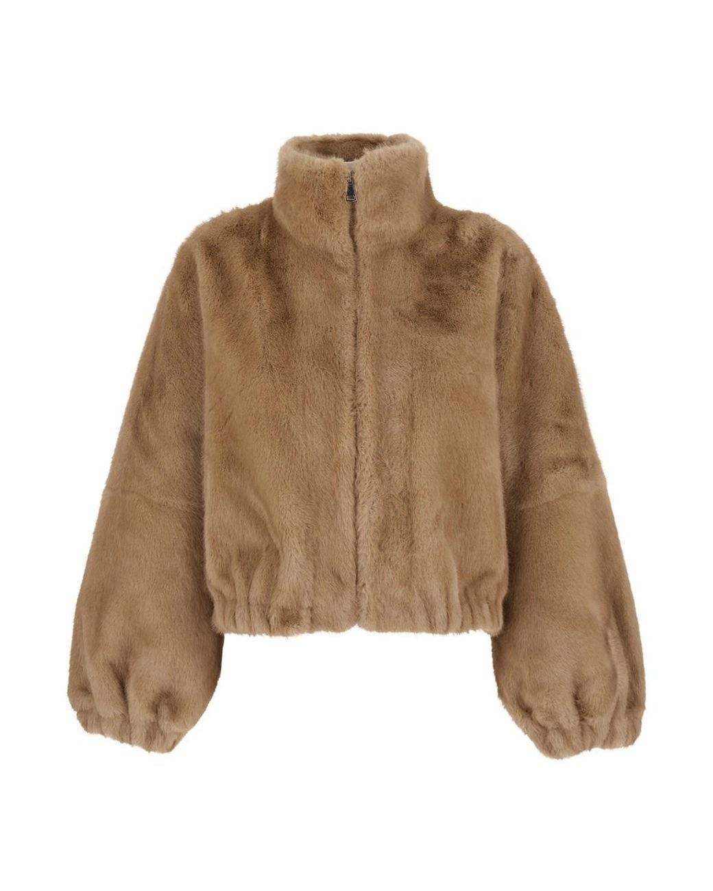 GIOVANNI PARIS Natural High-Neck Fur Jacket With Front Zip Closure