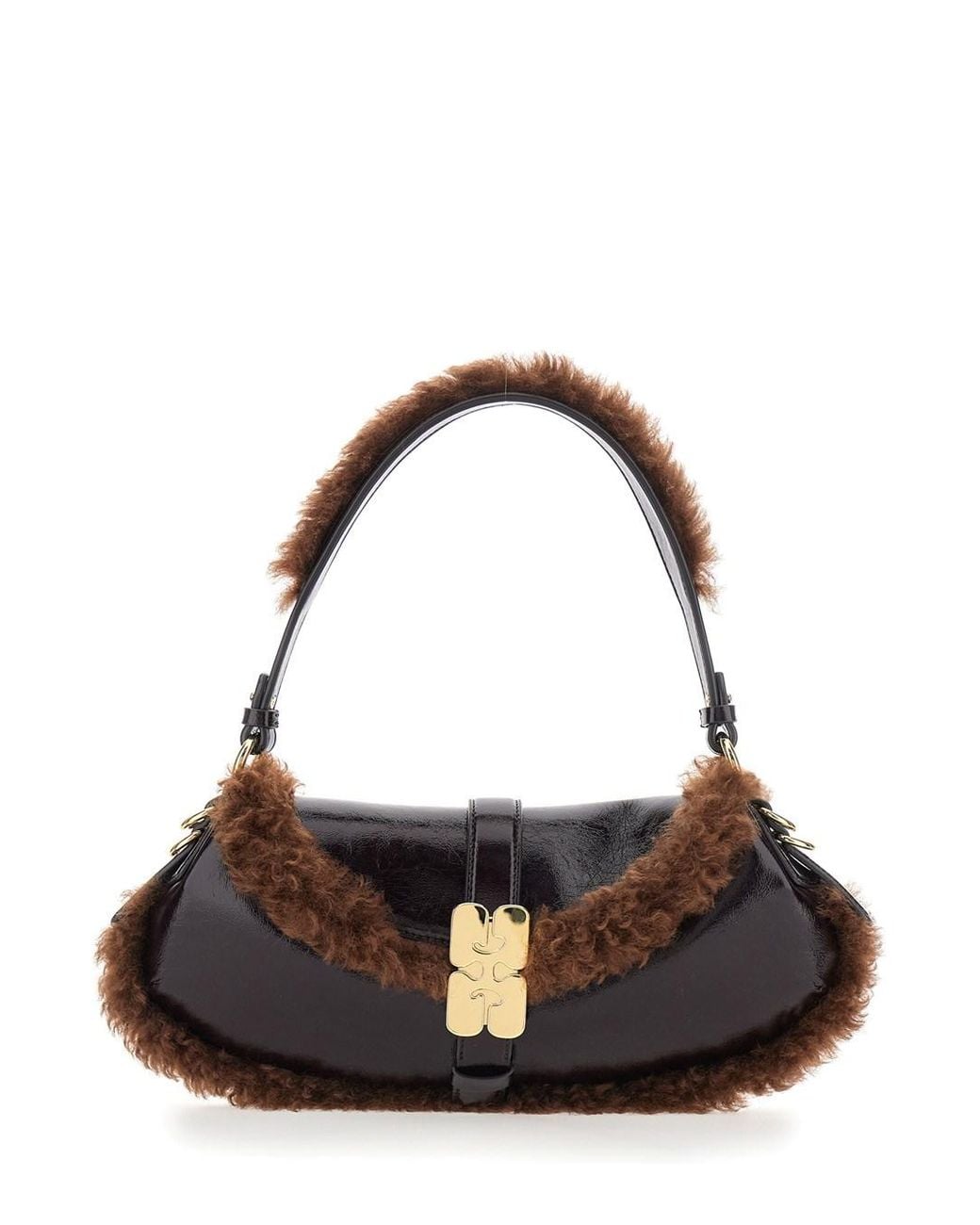 Ganni Black Shoulder Bag With Fur Piping