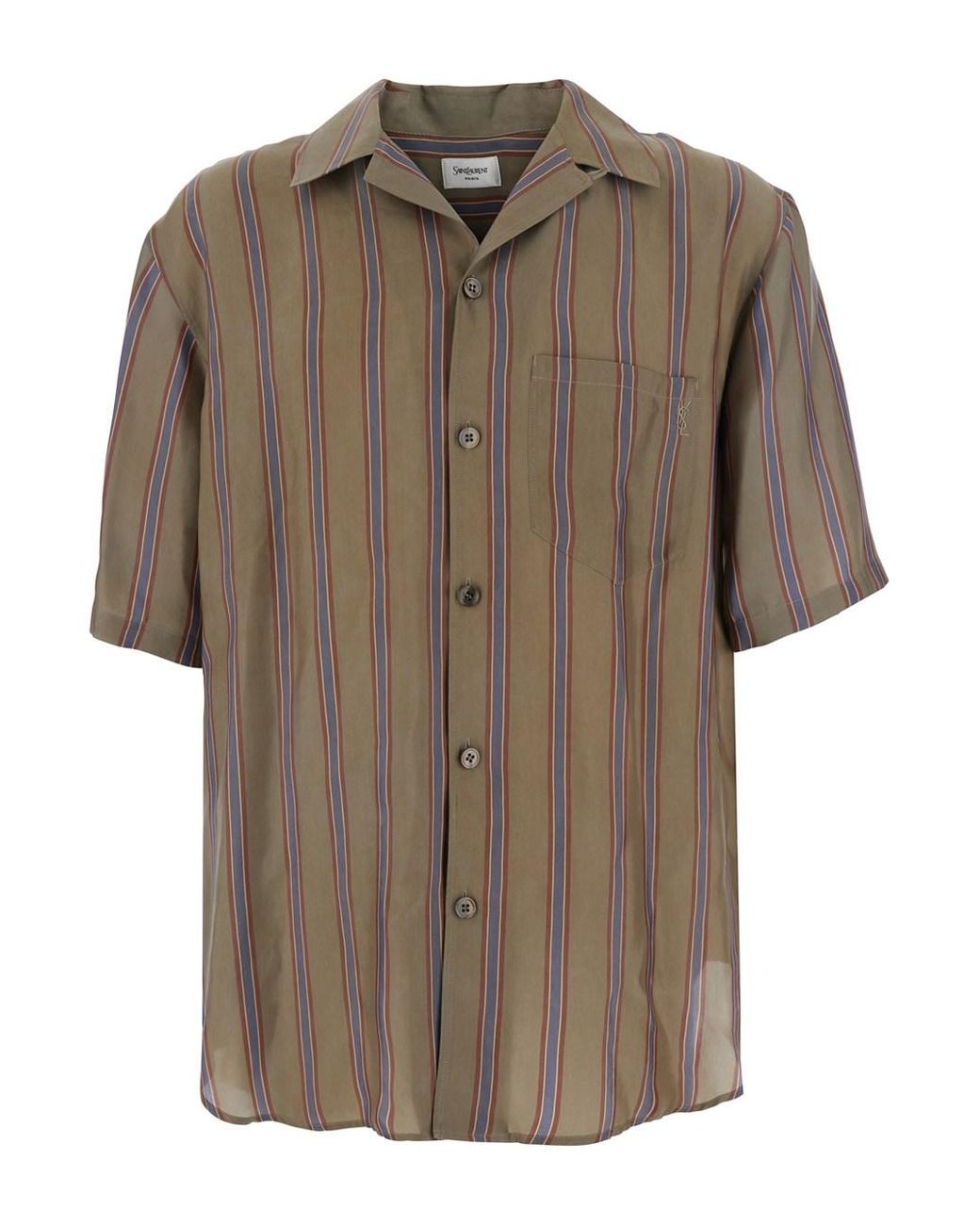 Saint Laurent Brown Shirt Boxy Strips Cotton for men