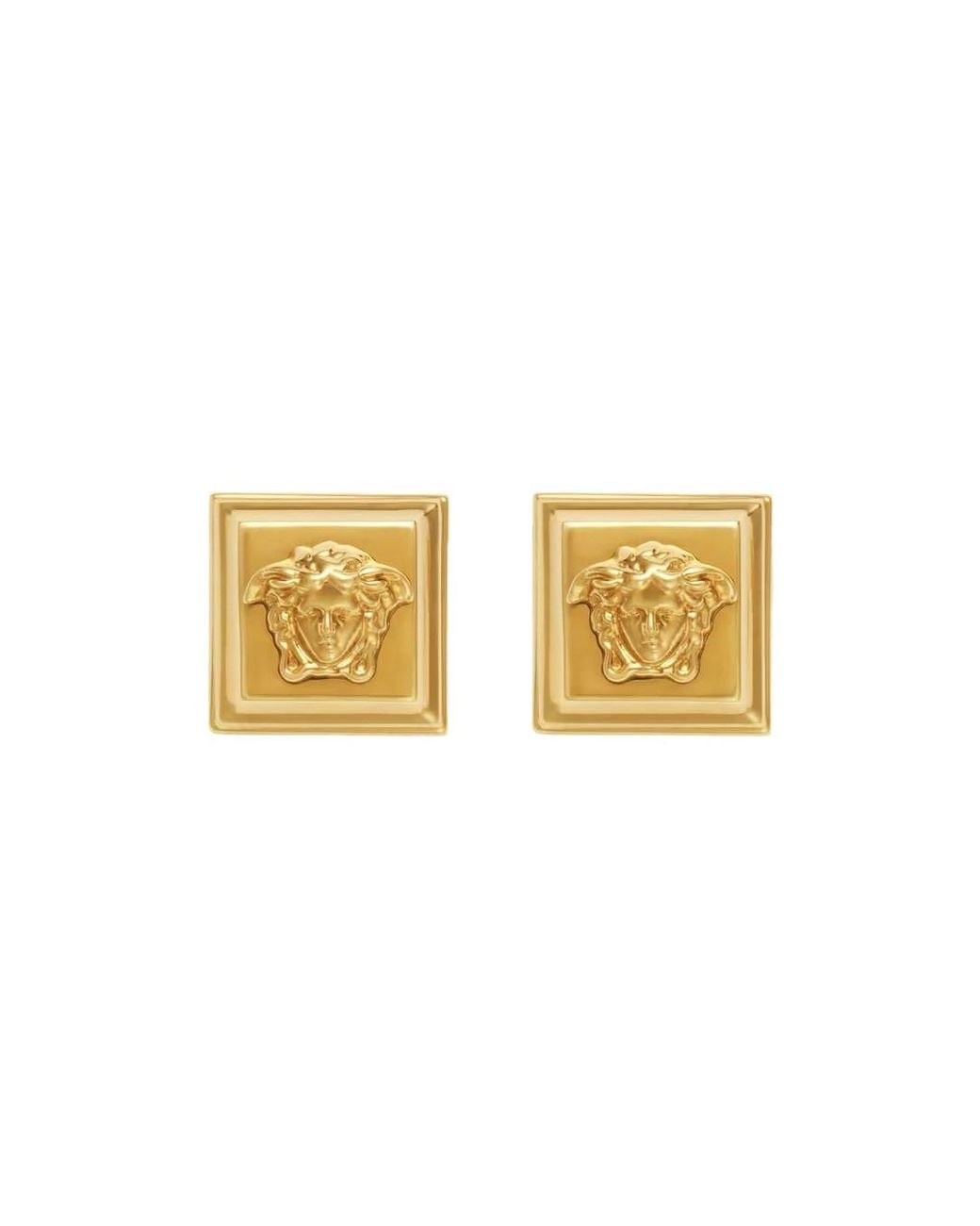 Versace Metallic Colored Square Design Earrings With Medusa Head Details I for men
