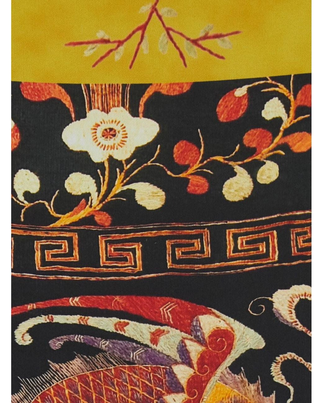 HUI Orange Long Midi Skirt With Multicolored Dragon And Phoenix Print For Wom