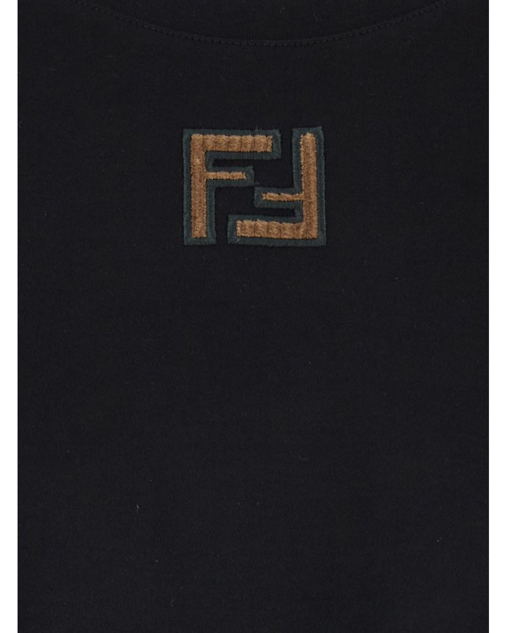 Fendi Black Crewneck T-Shirt With Ff Embroidery On The Front for men