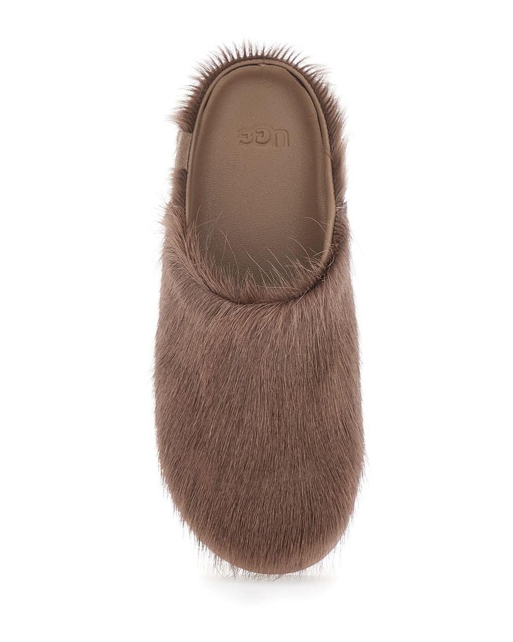 Ugg Brown Otzo Leather Hair Clog Mule With Soft Fur And Rubber Sole