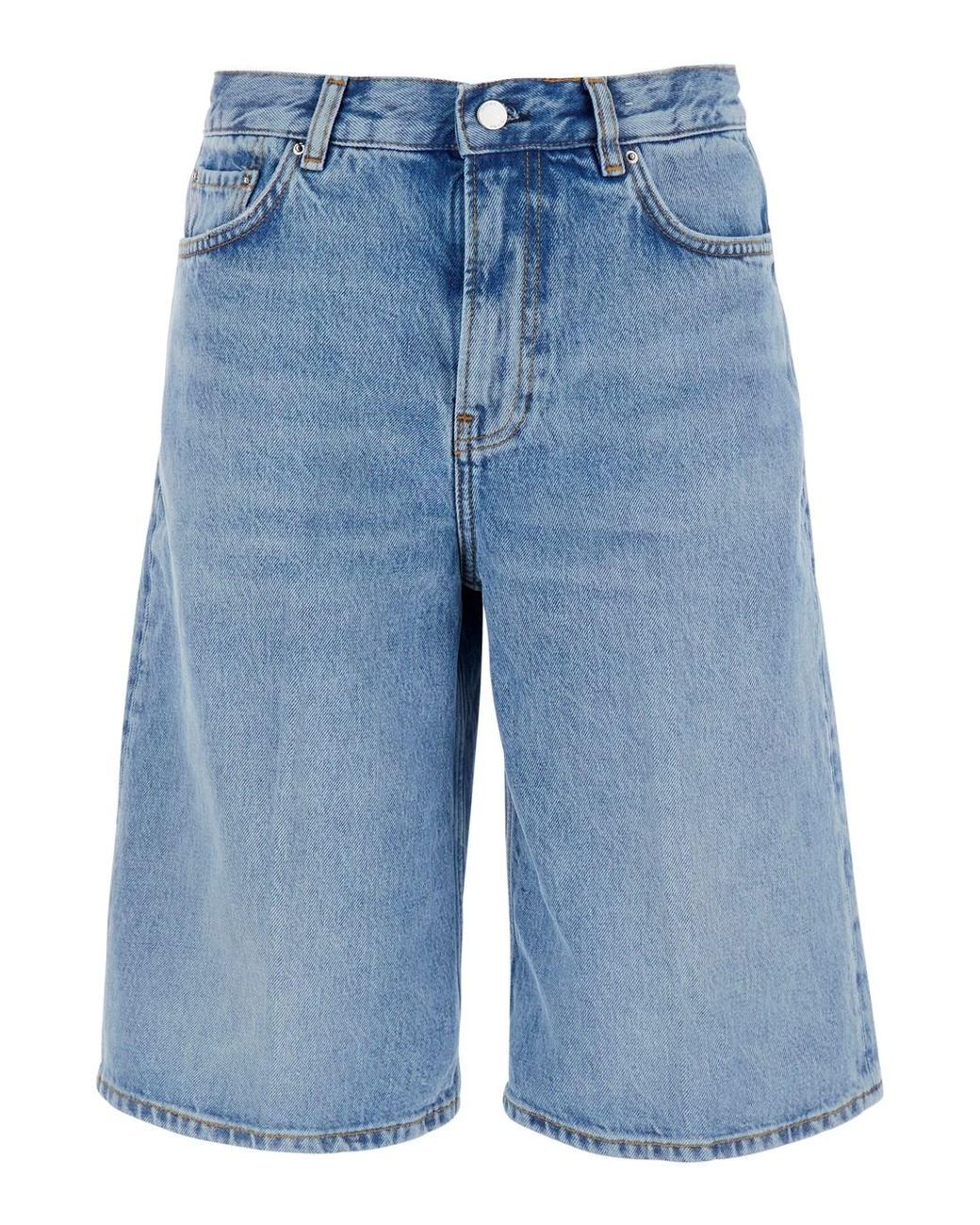 Totême Blue Knee-Length Shorts With Logo Patch On The Back And F